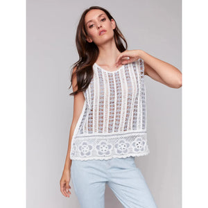 Sleeveless Floral Border Crochet Top | Bluebell