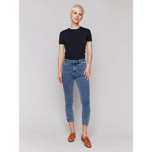 Slim Cropped Jeans w/Side Mini Tabs | Medium Blue