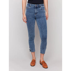 Slim Cropped Jeans w/Side Mini Tabs | Medium Blue