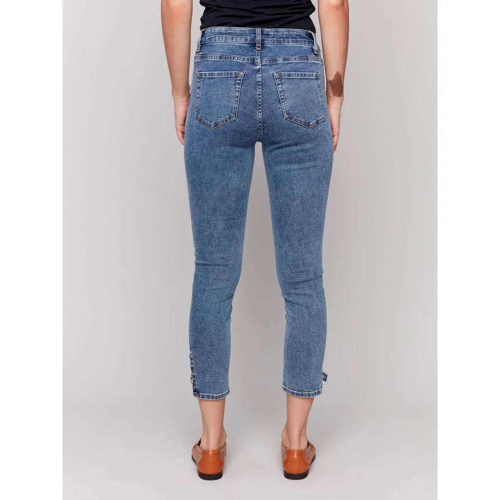 Slim Cropped Jeans w/Side Mini Tabs | Medium Blue