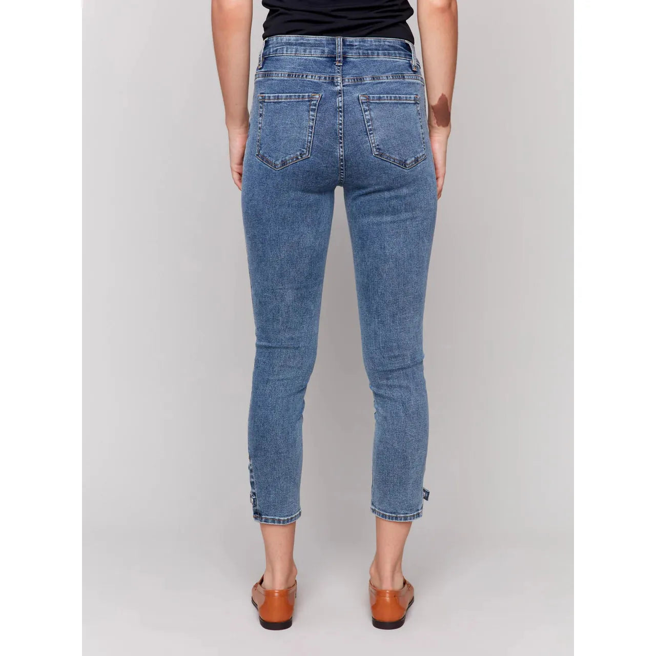 Slim Cropped Jeans w/Side Mini Tabs | Medium Blue