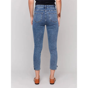 Slim Cropped Jeans w/Side Mini Tabs | Medium Blue