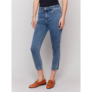 Slim Cropped Jeans w/Side Mini Tabs | Medium Blue