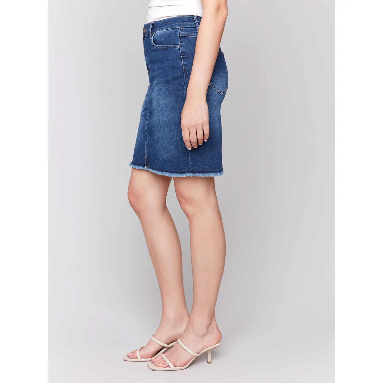 Stretch Denim Skort w/Frayed Hem | Indigo