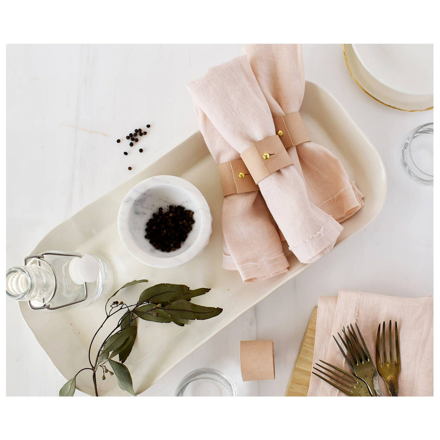 S/4 Leather Napkin Rings | Tan