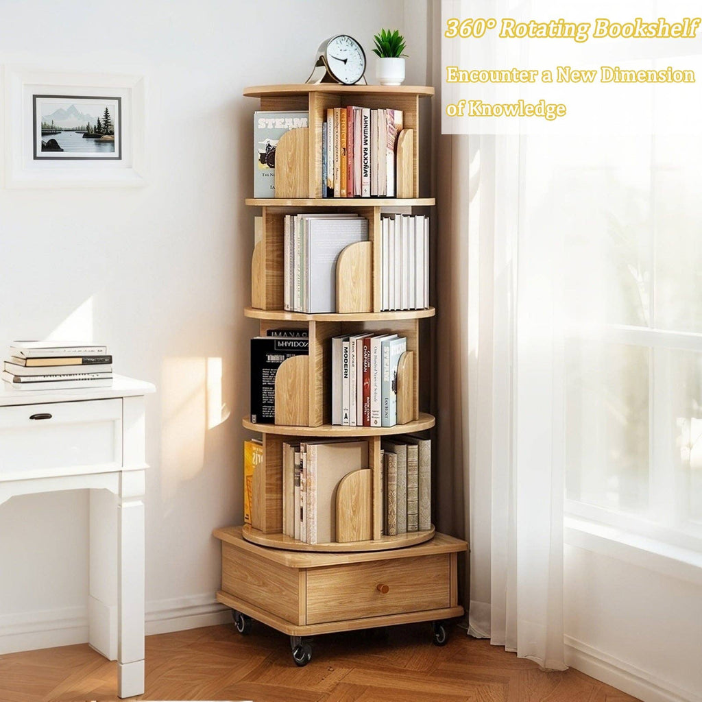 Rotating Bookshelf w/Drawer | 6 Tier