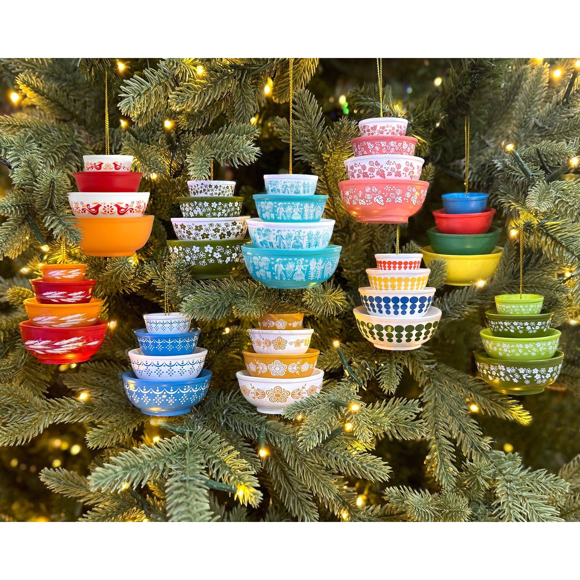 Miniature Pyrex Bowl Stack Ornament | New Dots