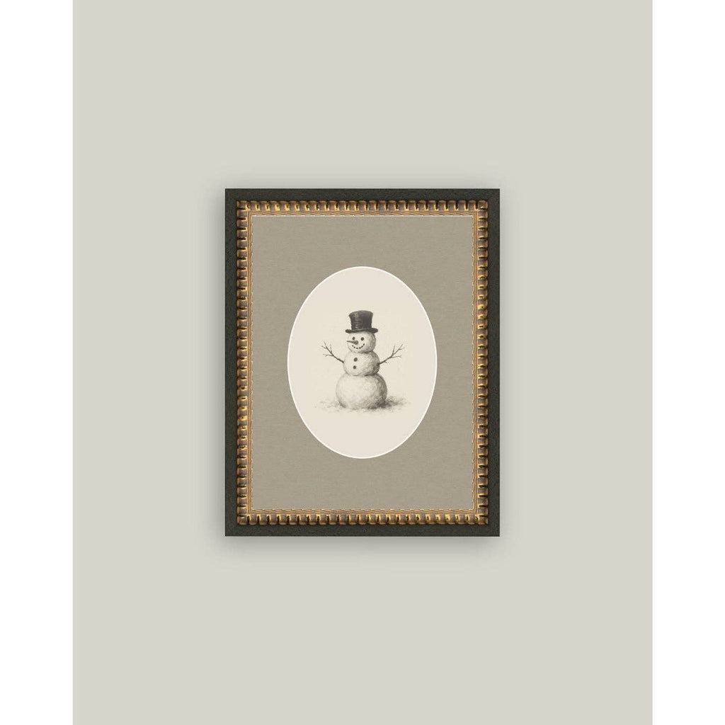 Snowman Oval Framed Antique Art | 5 x 7