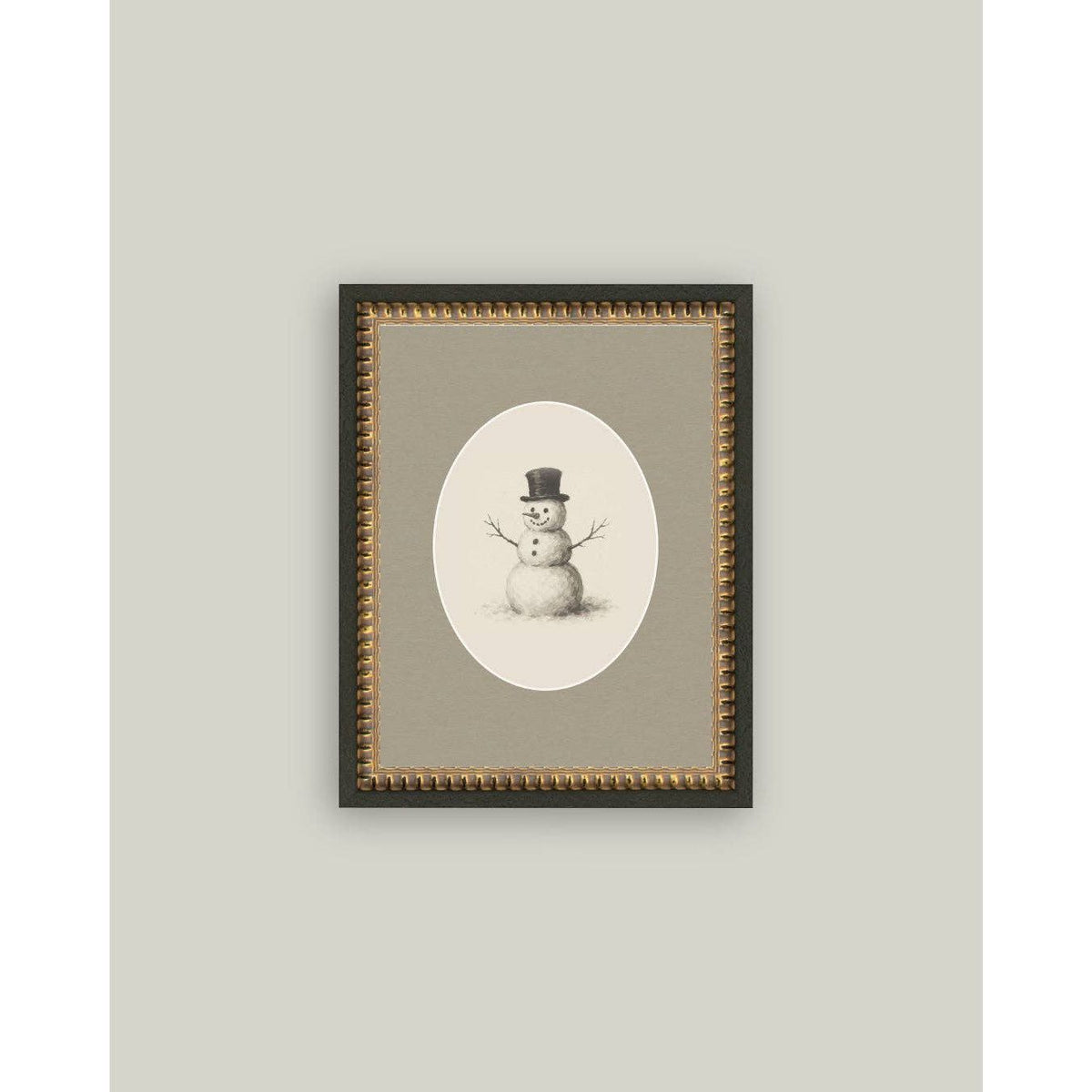 Snowman Oval Framed Antique Art | 5 x 7