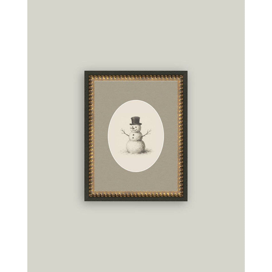Snowman Oval Framed Antique Art | 5 x 7