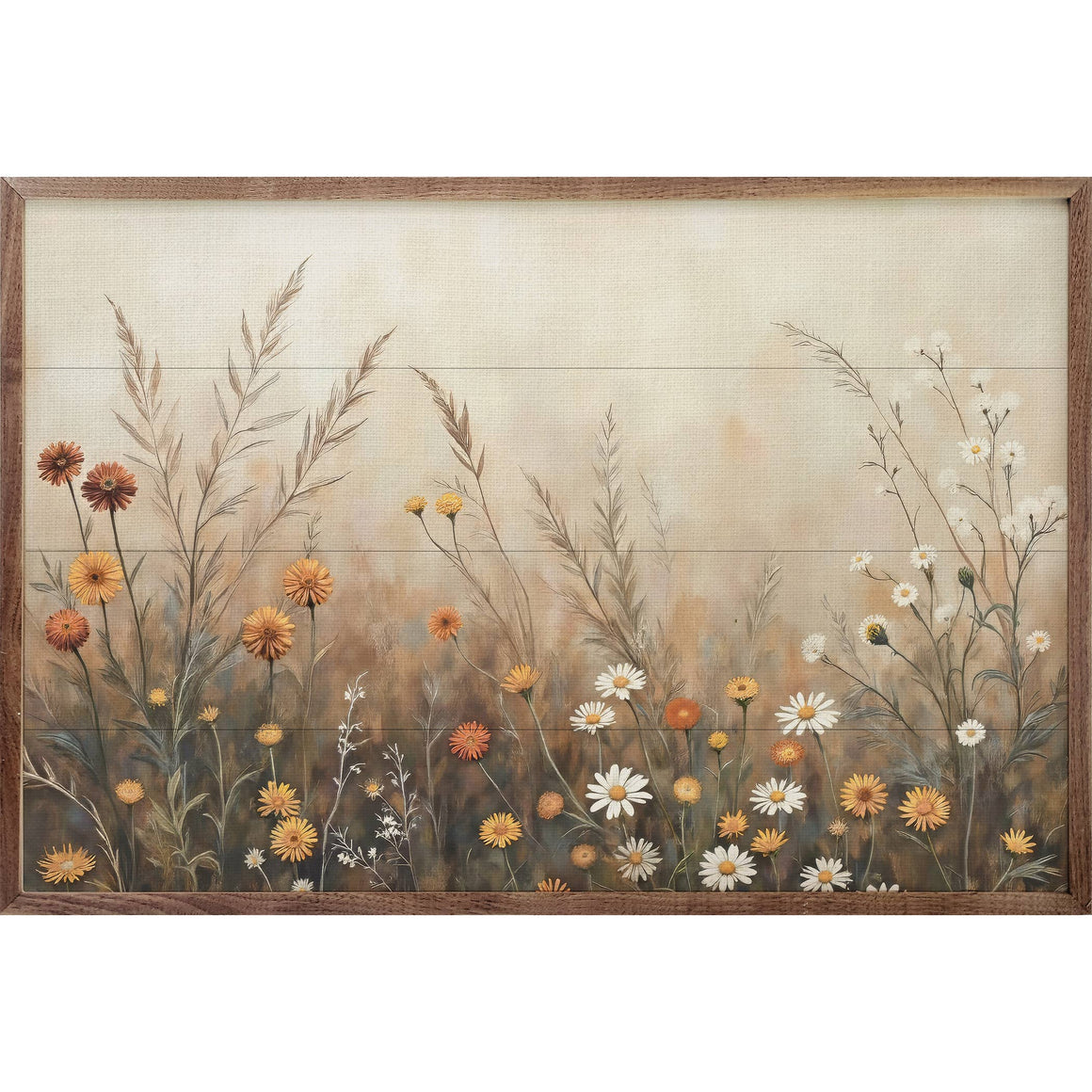 Fall Field w/Mums & Daisies Framed Art | 16 x 10