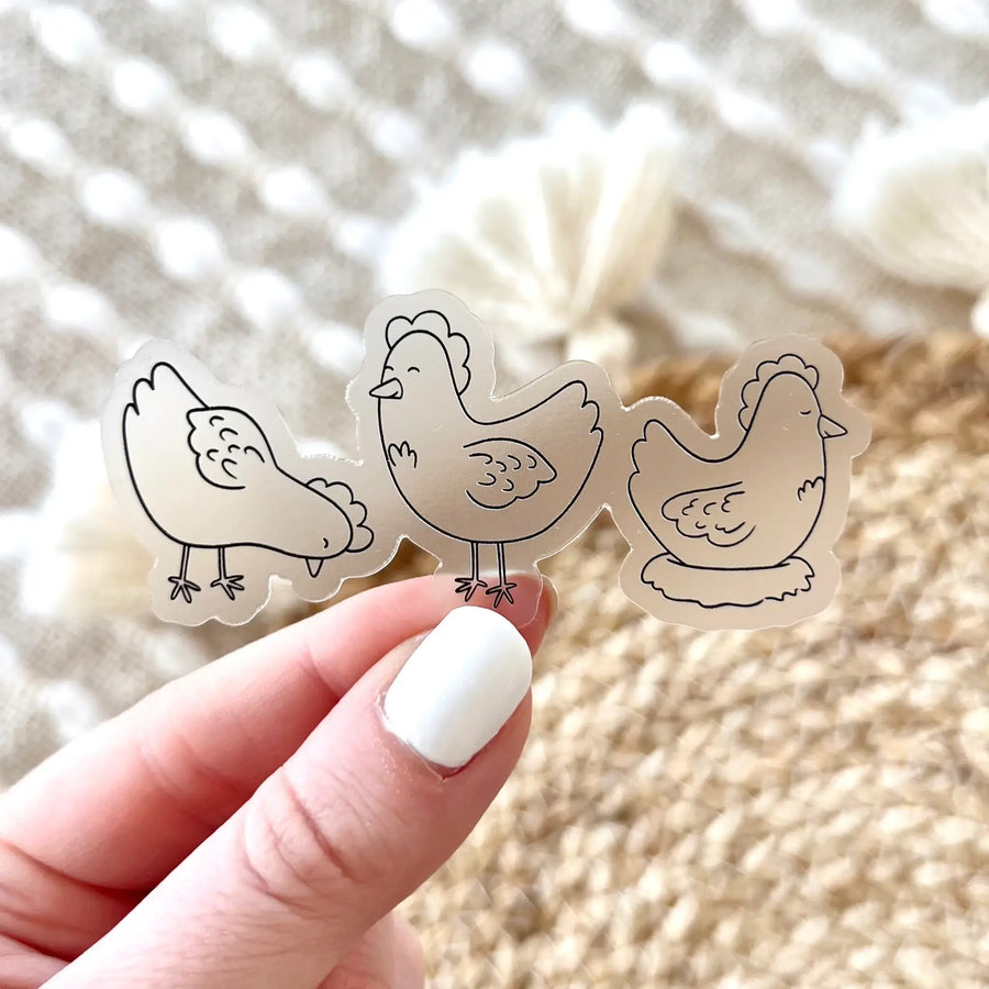 Clear Chicken Series Sticker, 3x1.34 in.