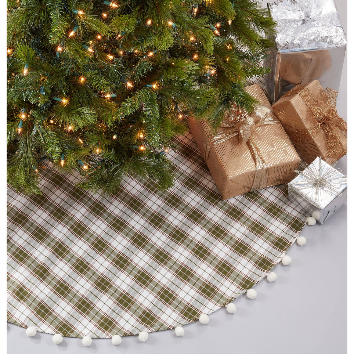 Plaid Pom Pom Tree Skirt | Green