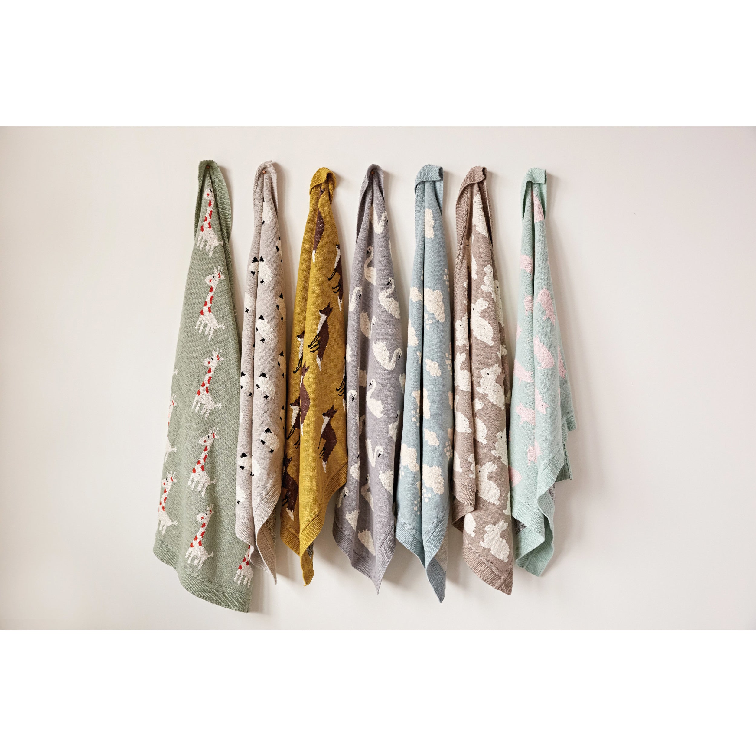 Grey Cotton Knit Blanket w/ Sheep