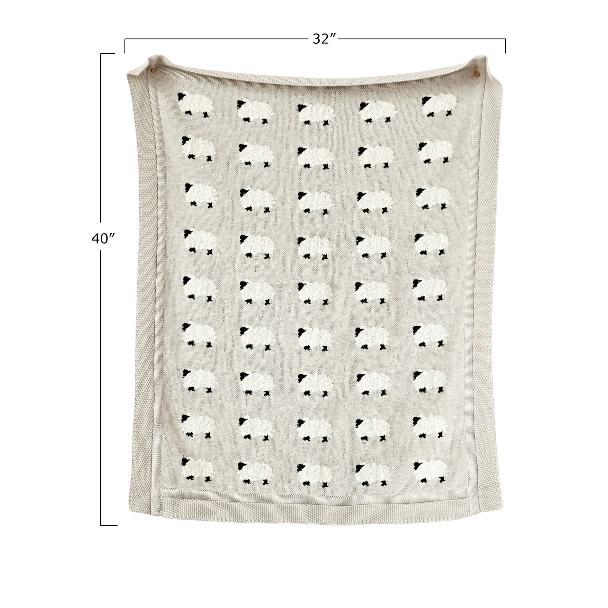 Grey Cotton Knit Blanket w/ Sheep