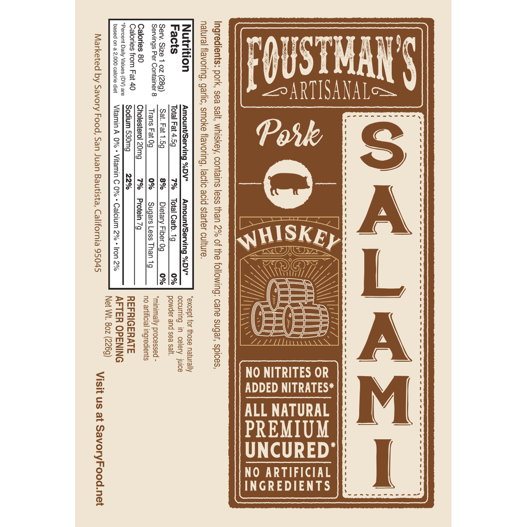 Foustman’s Artisanal Uncured Pork & Whiskey Salami