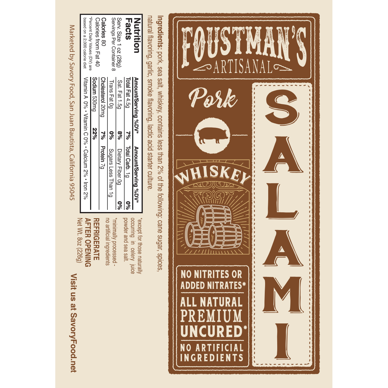 Foustman’s Artisanal Uncured Pork & Whiskey Salami