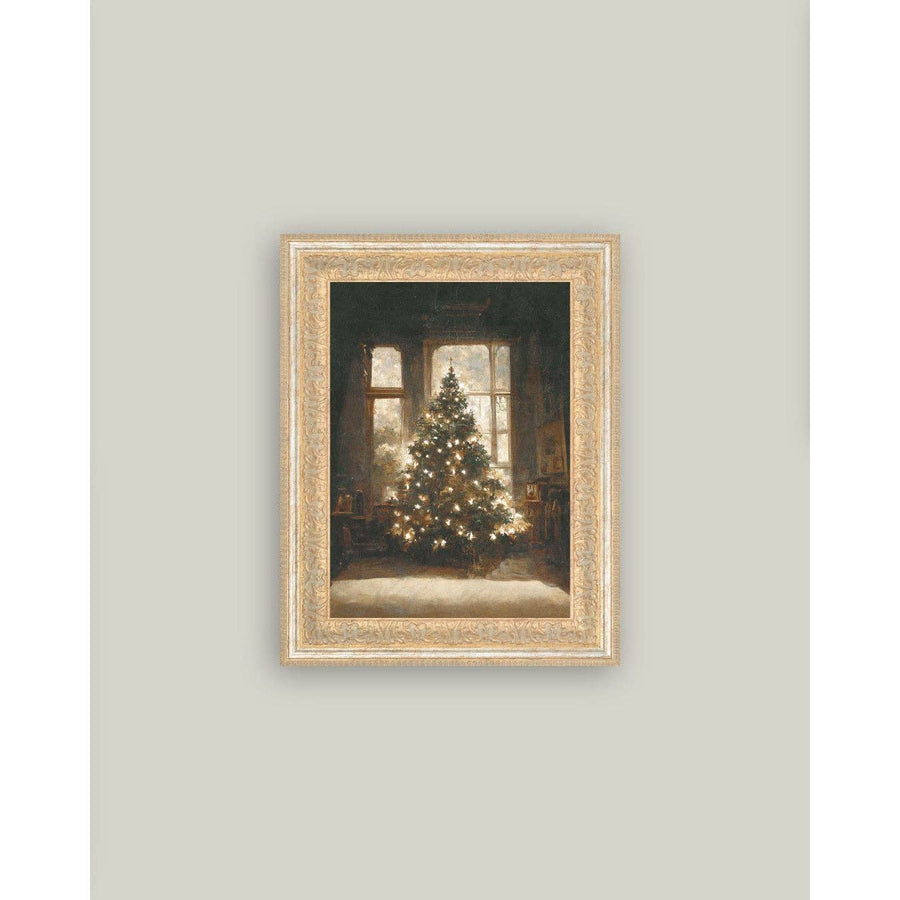 Glowing Christmas Tree Framed Antique Art | 7 x 9