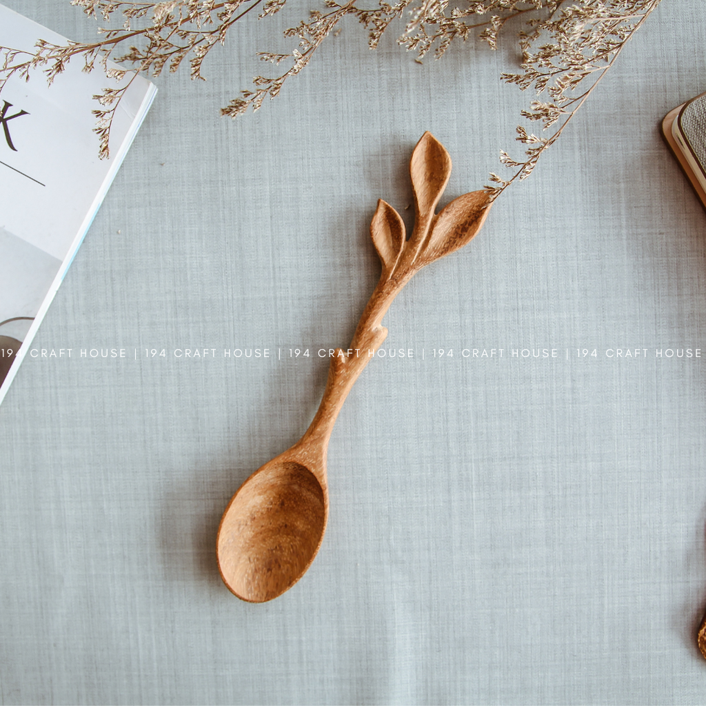 Wooden Spoon w/Artisan Leaf Handle