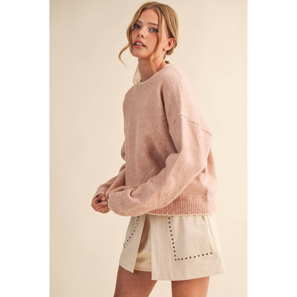 &MERCI - CONTRAST KNIT SCALLOPED EDGE SWEATER MSW11114: CHARCOAL PINK / S