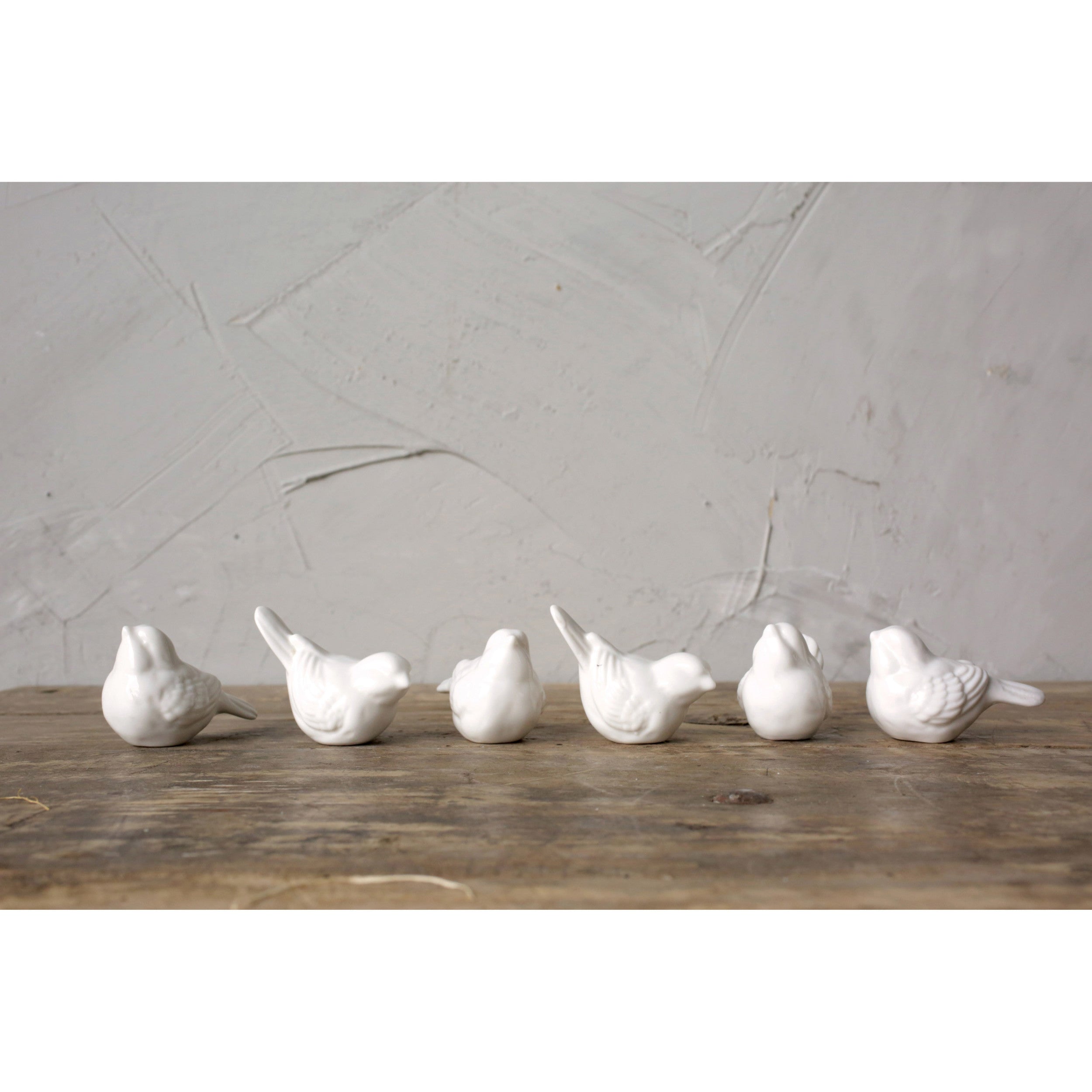 S/6 White Ceramic Birds Boxed Set