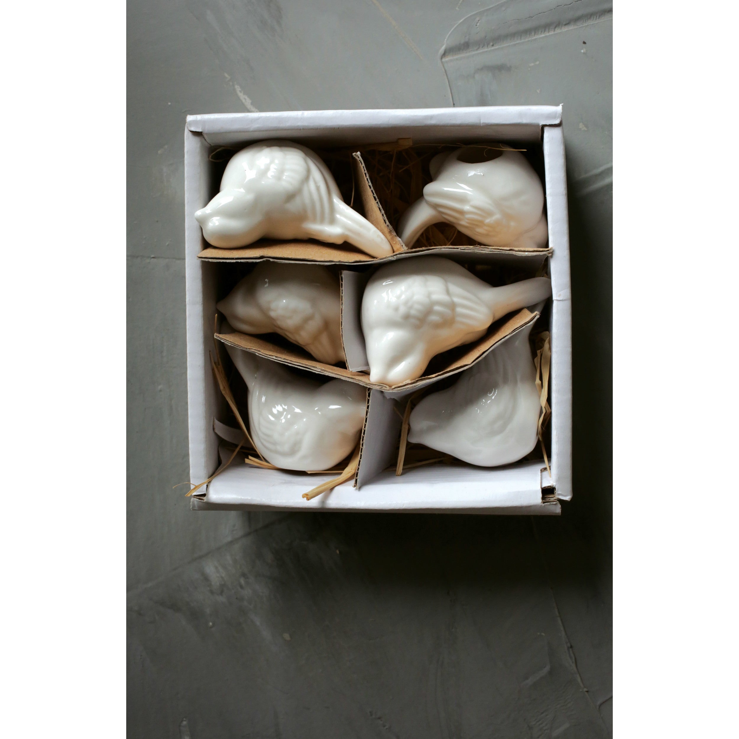 S/6 White Ceramic Birds Boxed Set