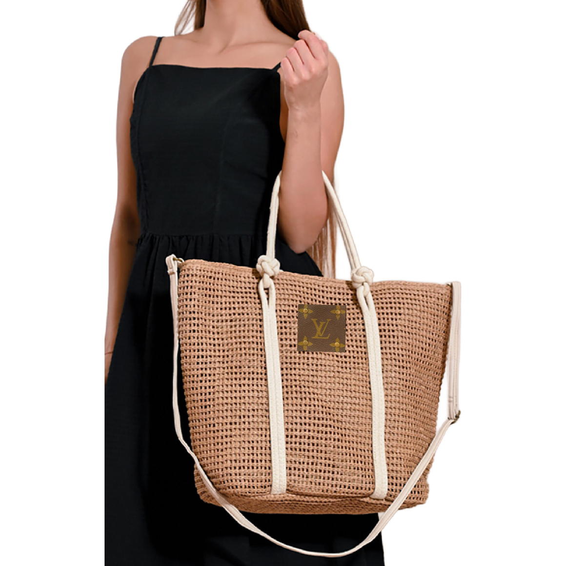 Upcycled Straw & Vegan Leather Tote | Ivory