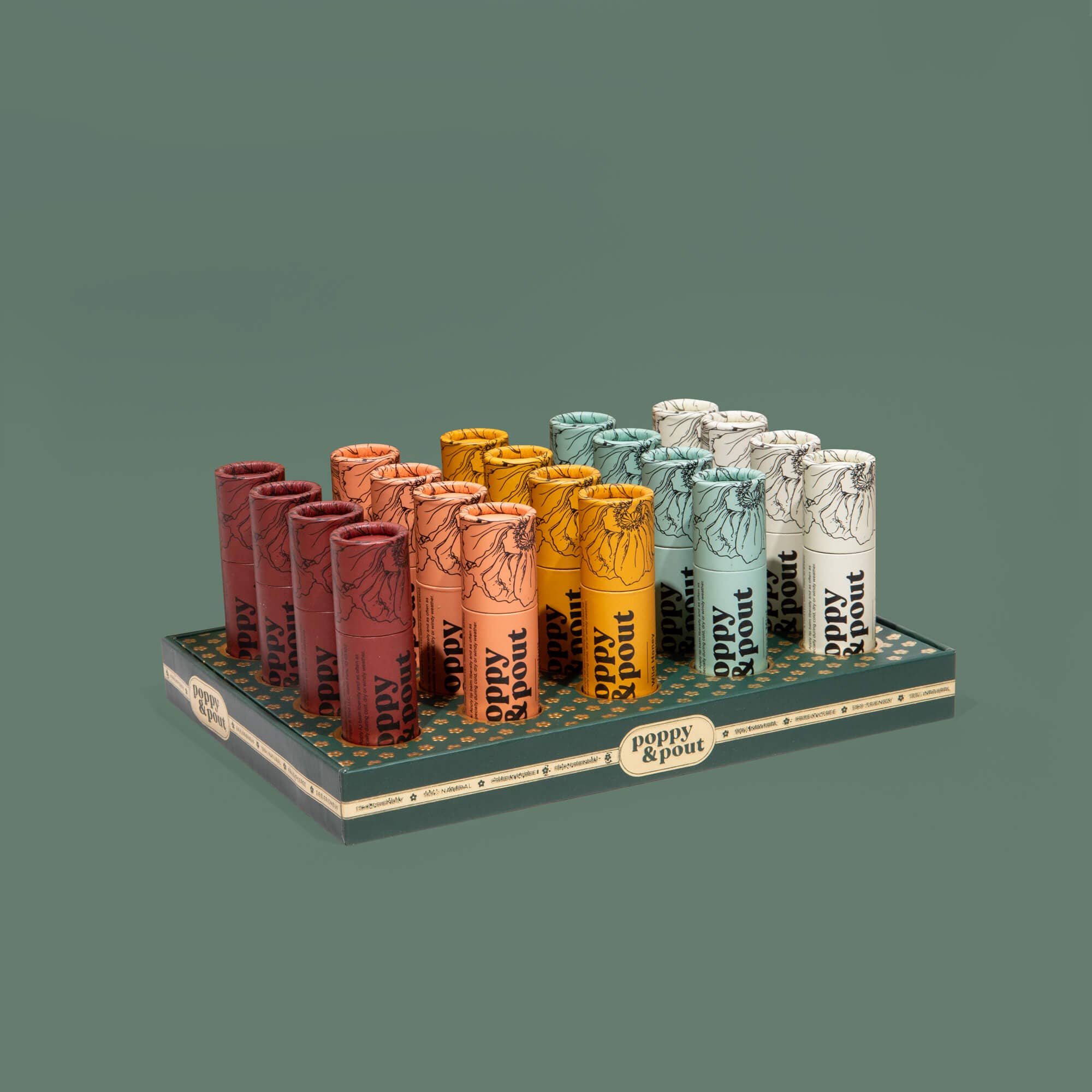Poppy & Pout Product Display | 20 Lip Balm Tray - Green