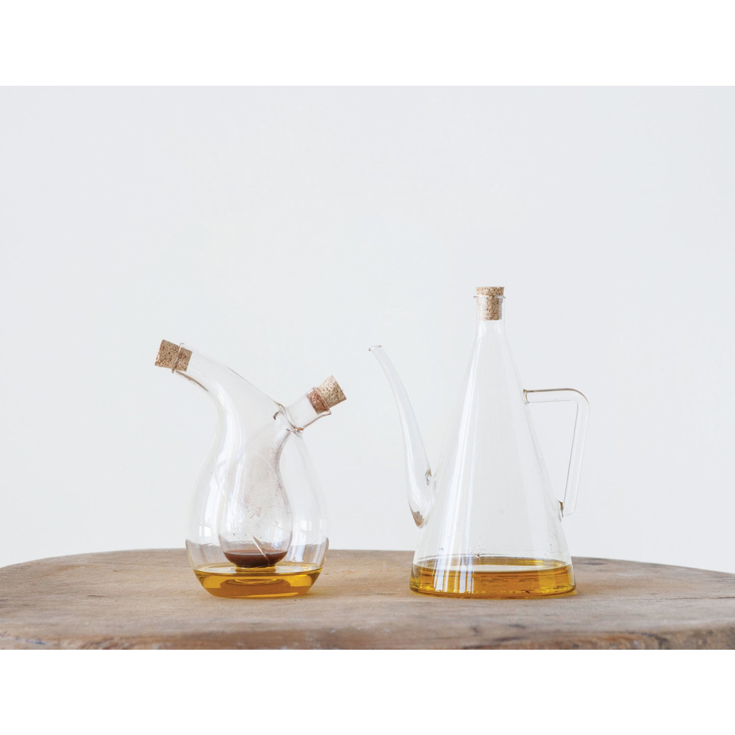 Hand-Blown Glass Oil + Vinegar Cruet w/Cork Stopper