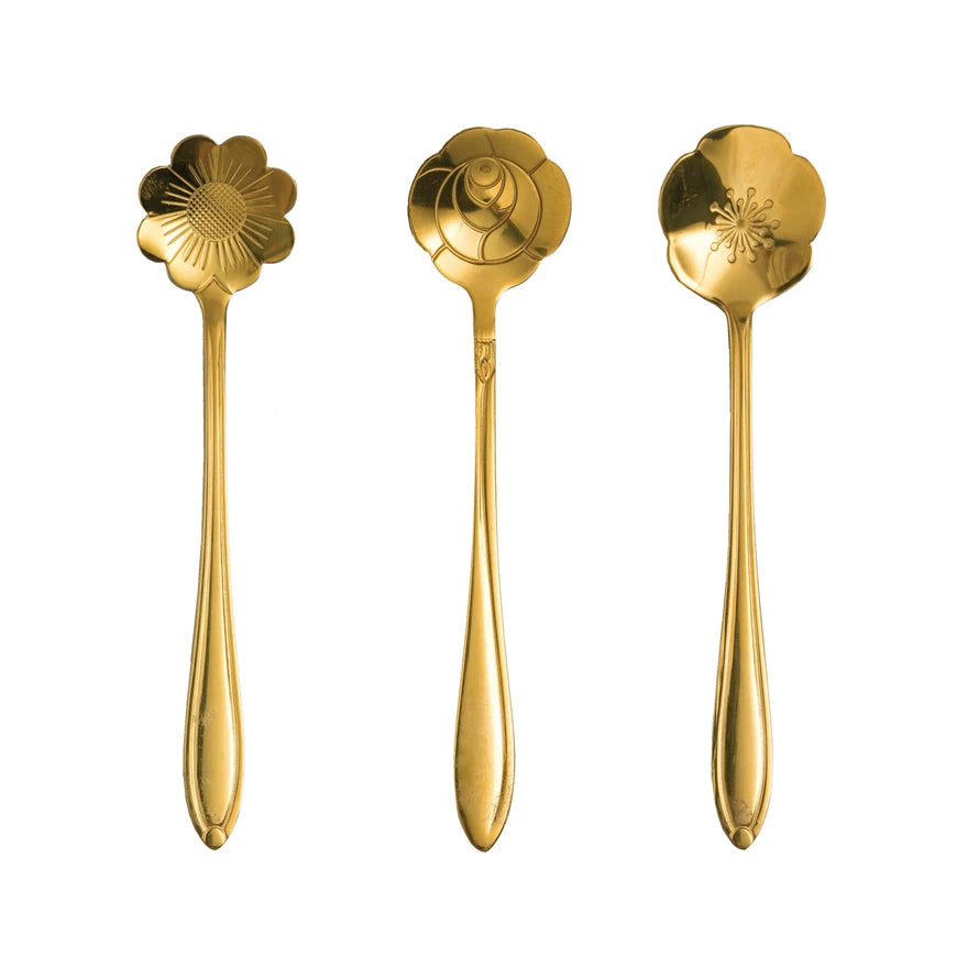 S/3 Flower Shaped Spoons | Gold Finish