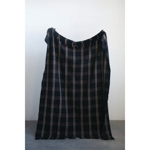 Black & Tan Plaid Throw w/Fringe