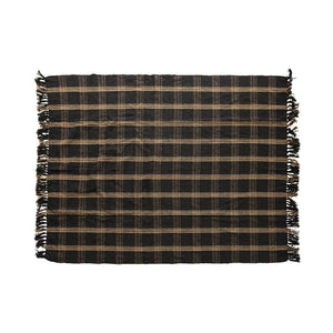 Black & Tan Plaid Throw w/Fringe