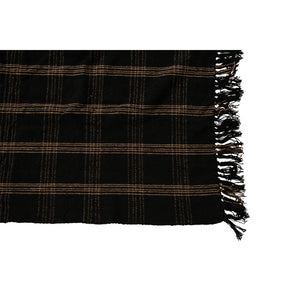 Black & Tan Plaid Throw w/Fringe