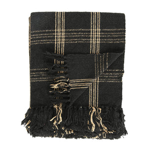 Black & Tan Plaid Throw w/Fringe