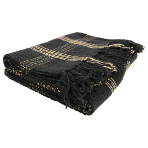 Black & Tan Plaid Throw w/Fringe