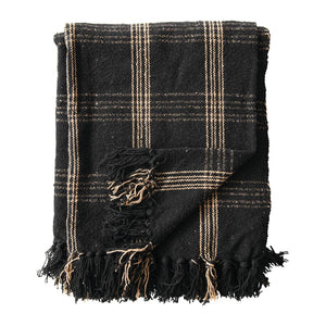 Black & Tan Plaid Throw w/Fringe