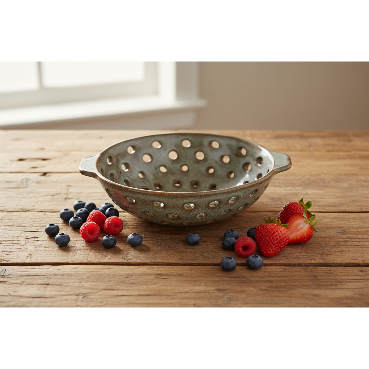 Brown Oval Stoneware Berry Bowl w/Reactive Glaze