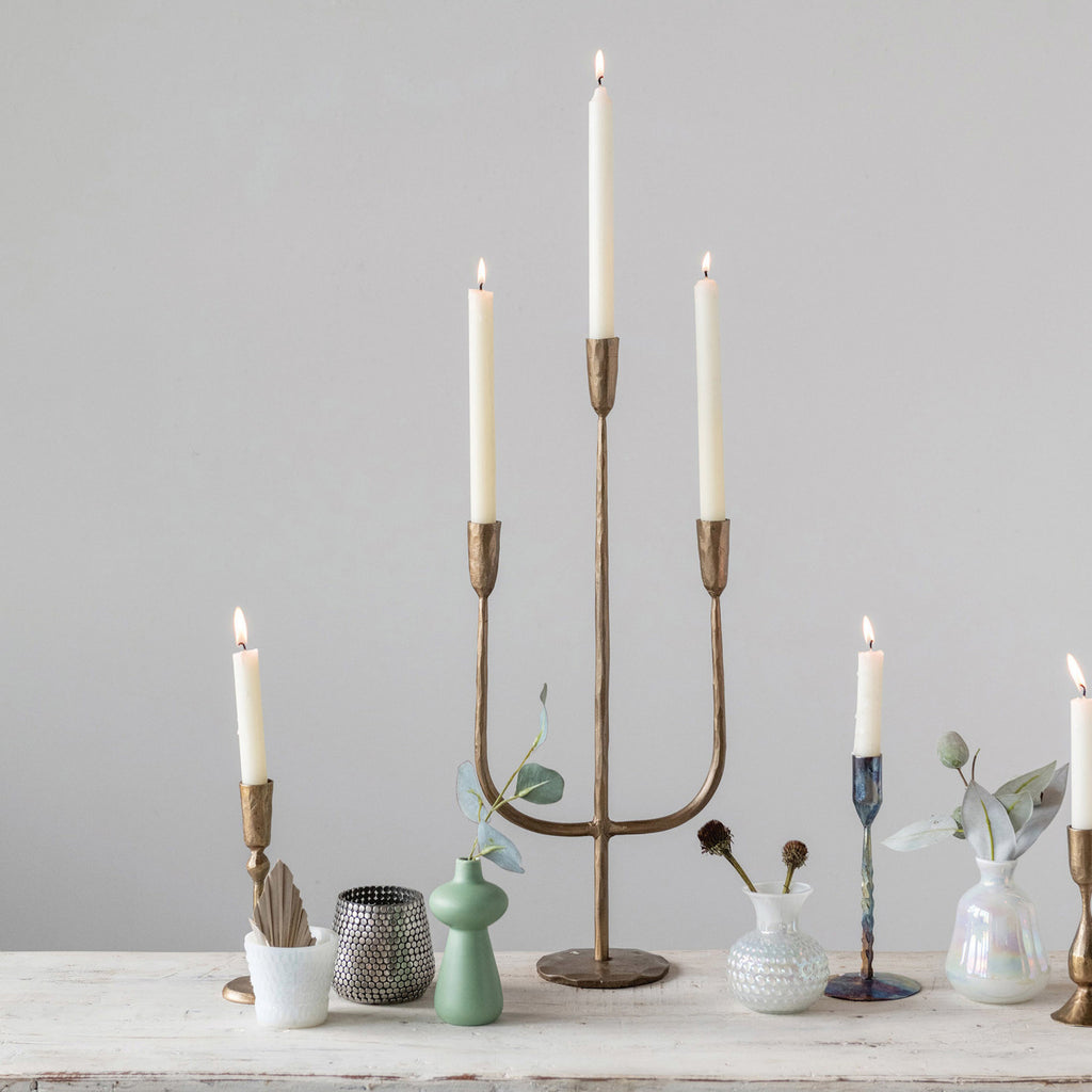 Antique Brass Finished Hand-Forged Cast Iron Candelabra,