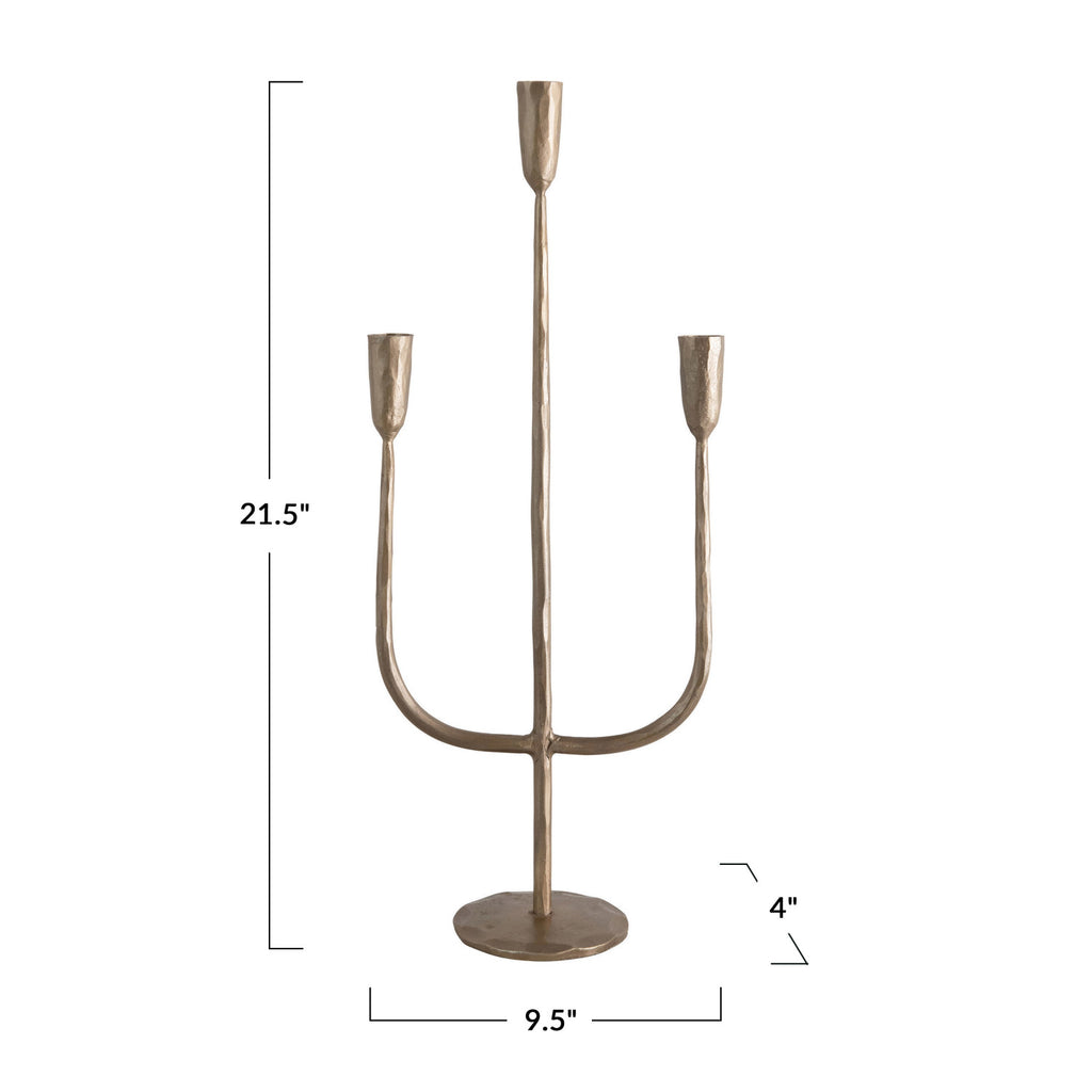 Antique Brass Finished Hand-Forged Cast Iron Candelabra,