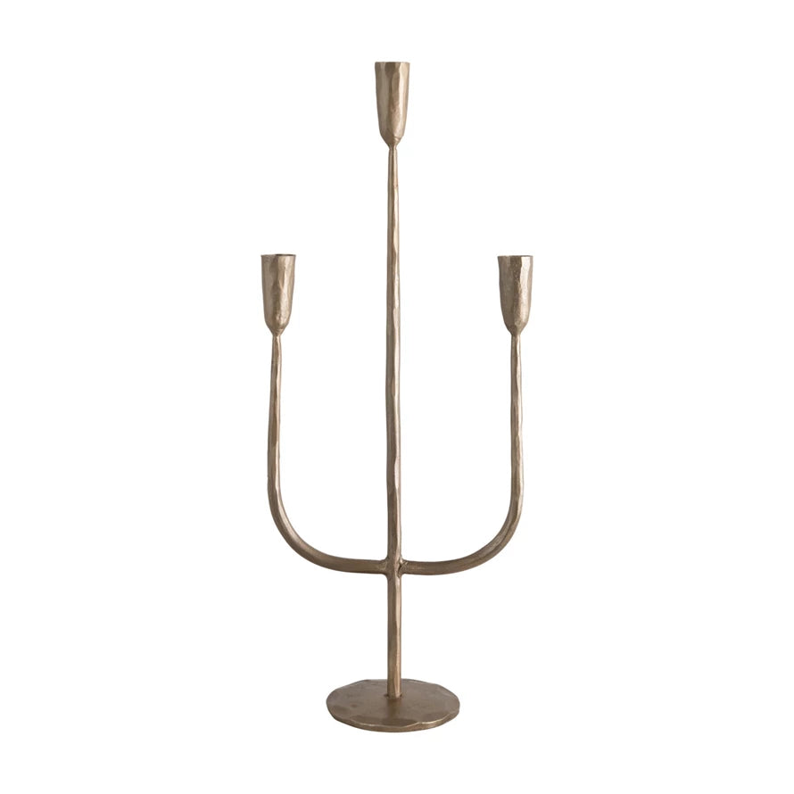 Antique Brass Finished Hand-Forged Cast Iron Candelabra,