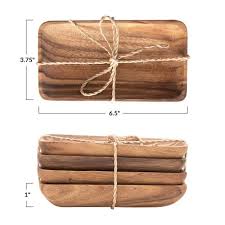 S/4 Acacia Wood Trays w/Seagrass Tie