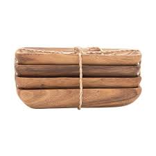 S/4 Acacia Wood Trays w/Seagrass Tie