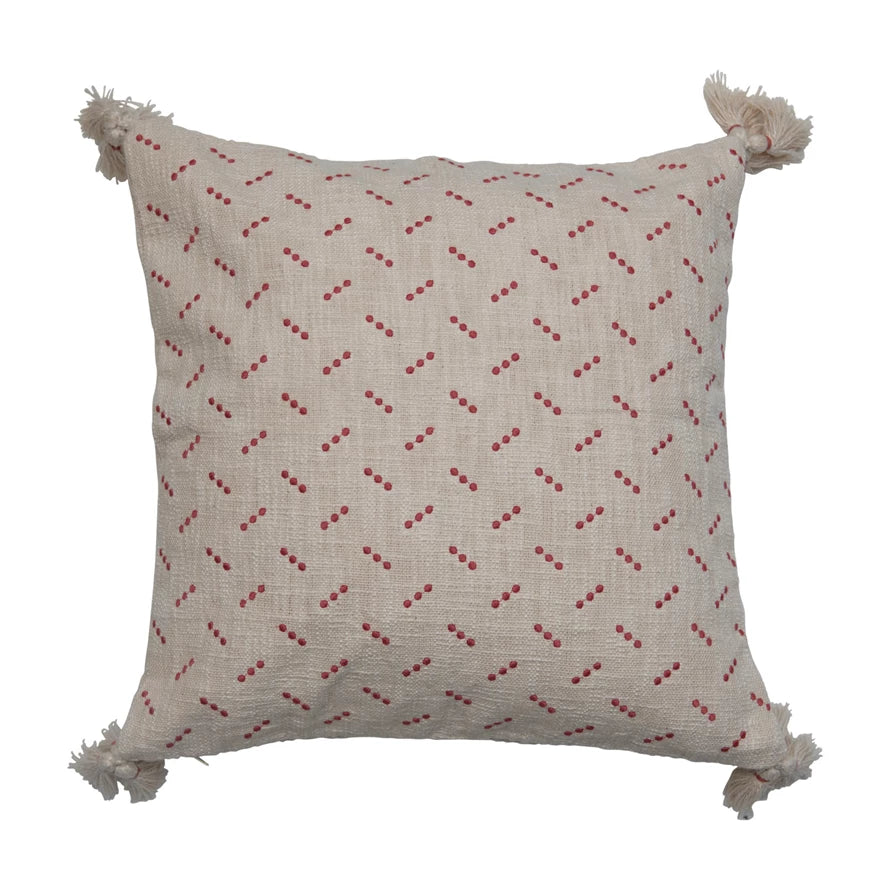 Cream & Red Cotton Slub Pillow