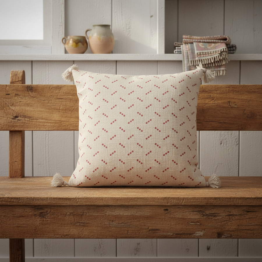 Cream & Red Cotton Slub Pillow
