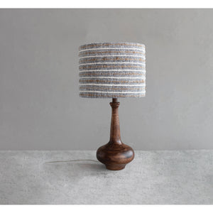 Mango Wood Table Lamp w/Woven Cotton &Linen Striped Shade