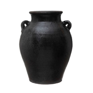 Found Distressed Black Clay Jar