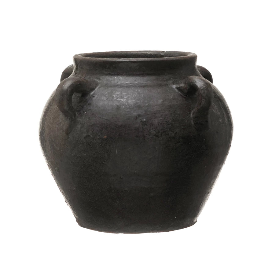 Found Distressed Black Clay Jar