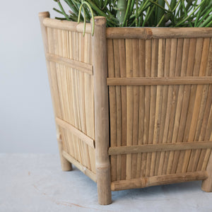 Handmade Bamboo Footed Planter w/Plastic Liner | Natural