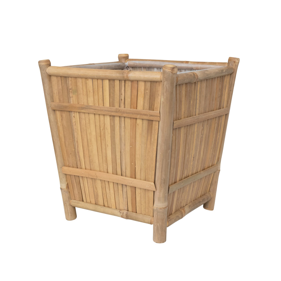Handmade Bamboo Footed Planter w/Plastic Liner | Natural