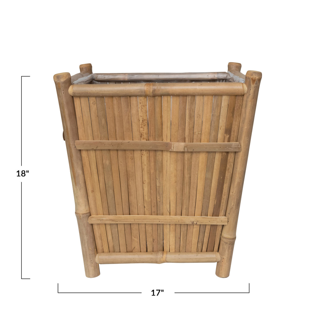 Handmade Bamboo Footed Planter w/Plastic Liner | Natural